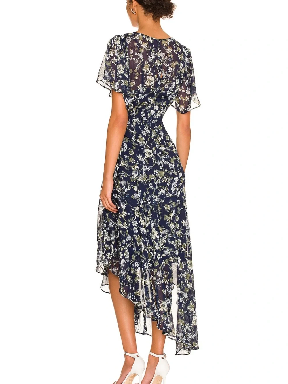 NWT ASTR the Label Flutter Sleeve Maxi Dress Blue Green Floral Size L - Picture 3 of 12